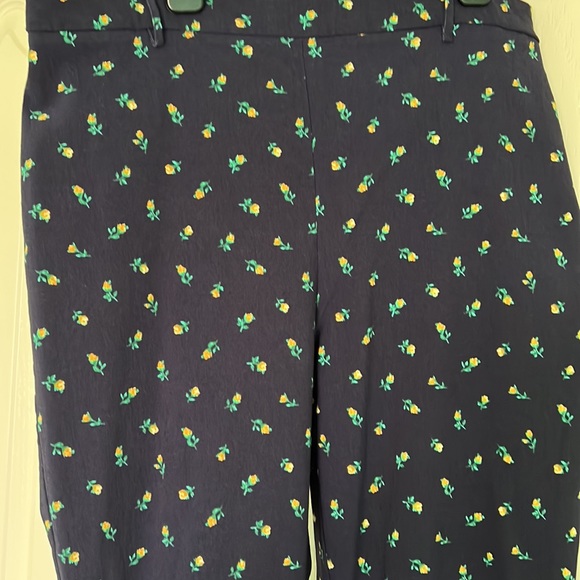 Yellow Flower Print Navy Slacks - Picture 2 of 5